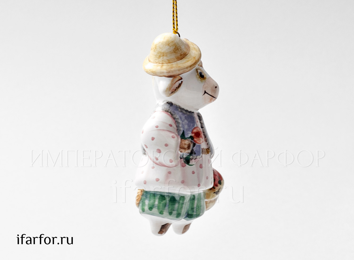 Елочная игрушка «Бычок с корзинкой» Форма: Бычок с корзинкой. Майолика. 48 x 75 мм.