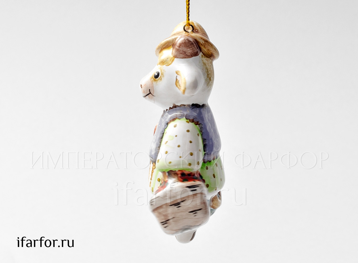 Елочная игрушка «Бычок с корзинкой» Форма: Бычок с корзинкой. Майолика. 48 x 75 мм.
