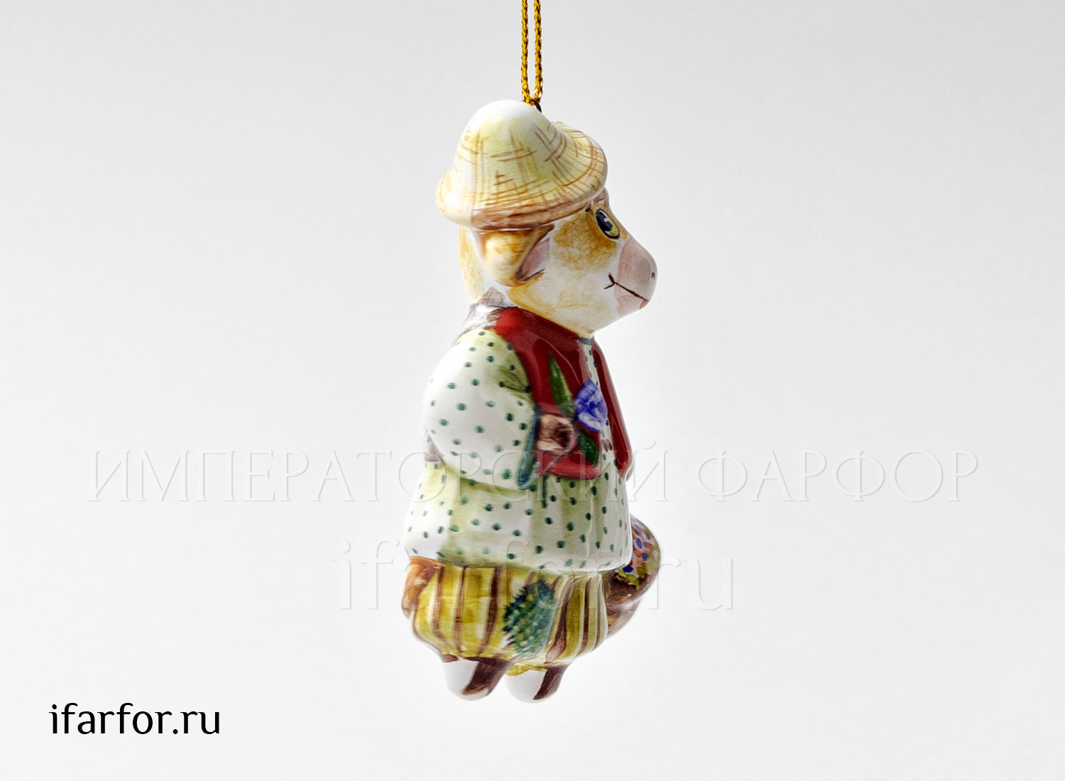 Елочная игрушка «Бычок с корзинкой» Форма: Бычок с корзинкой. Майолика. 48 x 75 мм.
