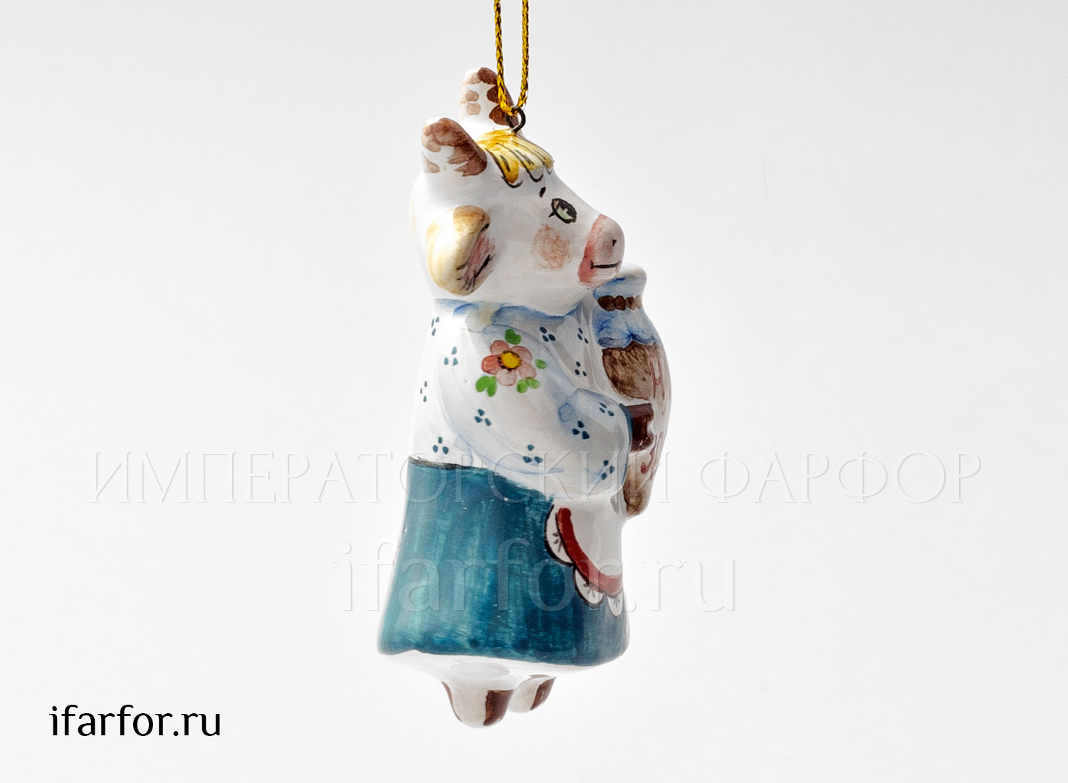 Елочная игрушка «Корова На здоровье» Форма: Корова На здоровье. Майолика. 40 x 80 мм.