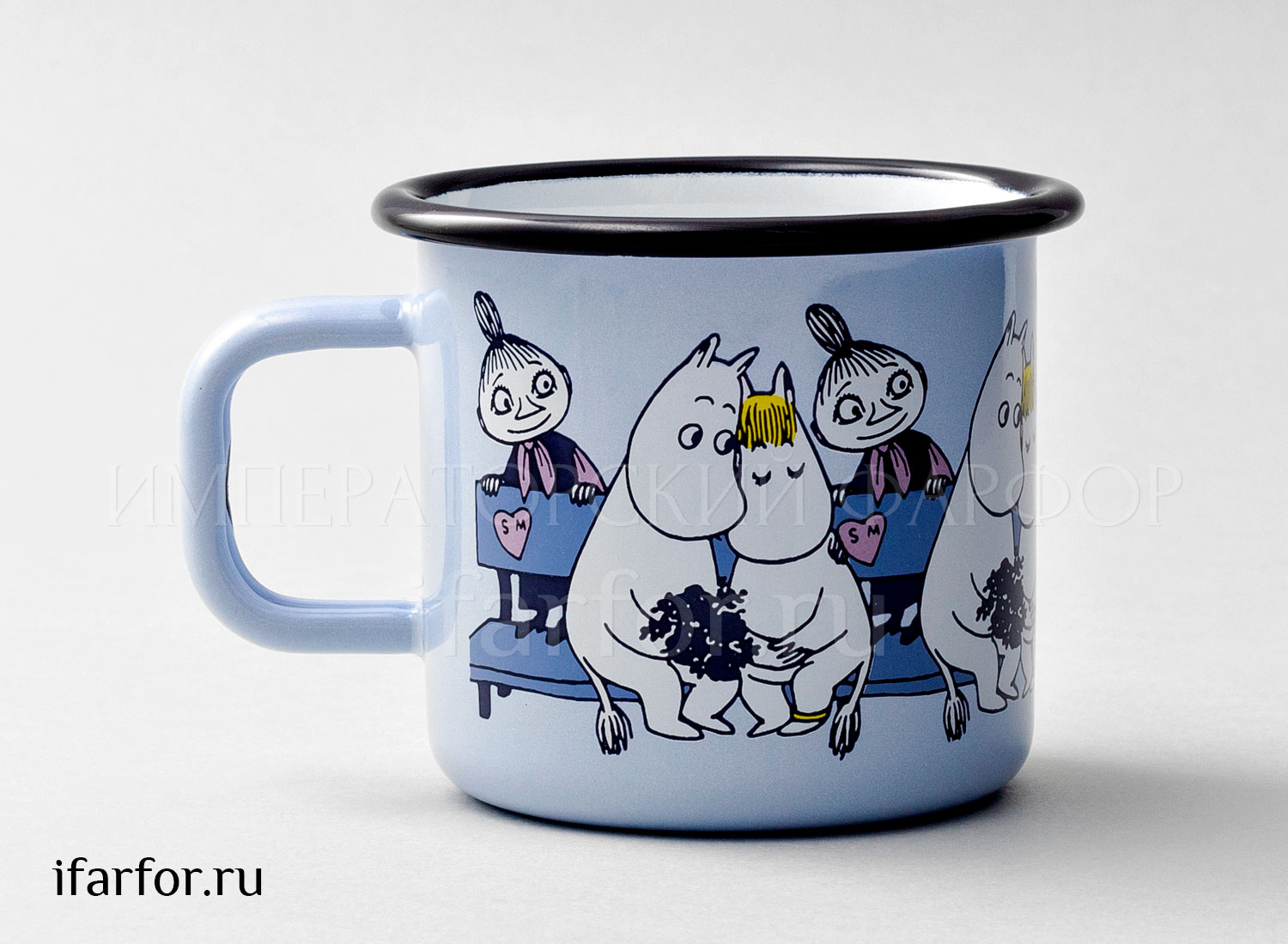 Кружка «Friends Муми-Тролль, Фрекен Снорк, Мюмла (синяя)» Металл  эмалированный. 370 мл.