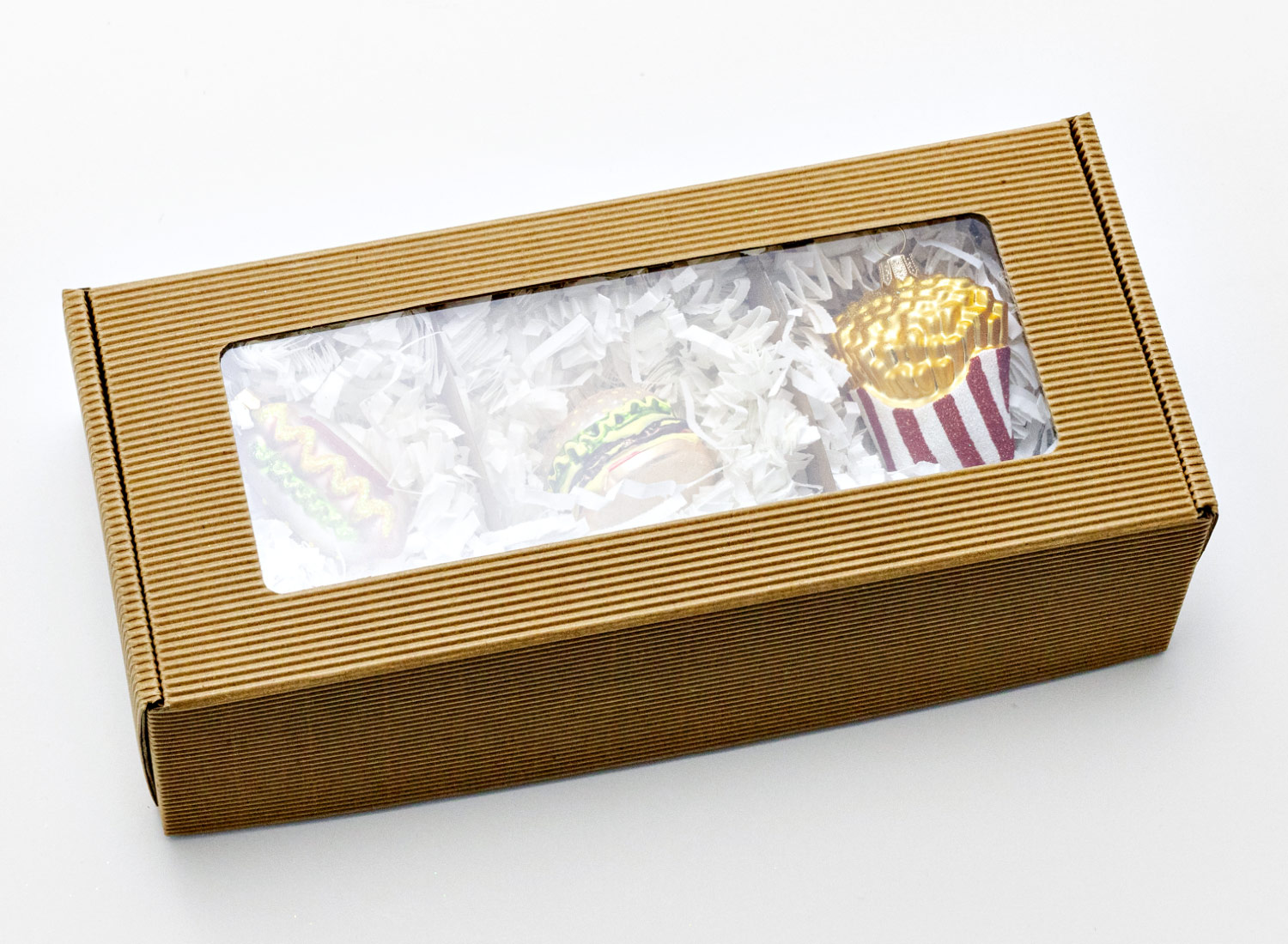 Набор елочных игрушек в подарочной коробке «Fast food» Стекло. 120 x 280 мм.