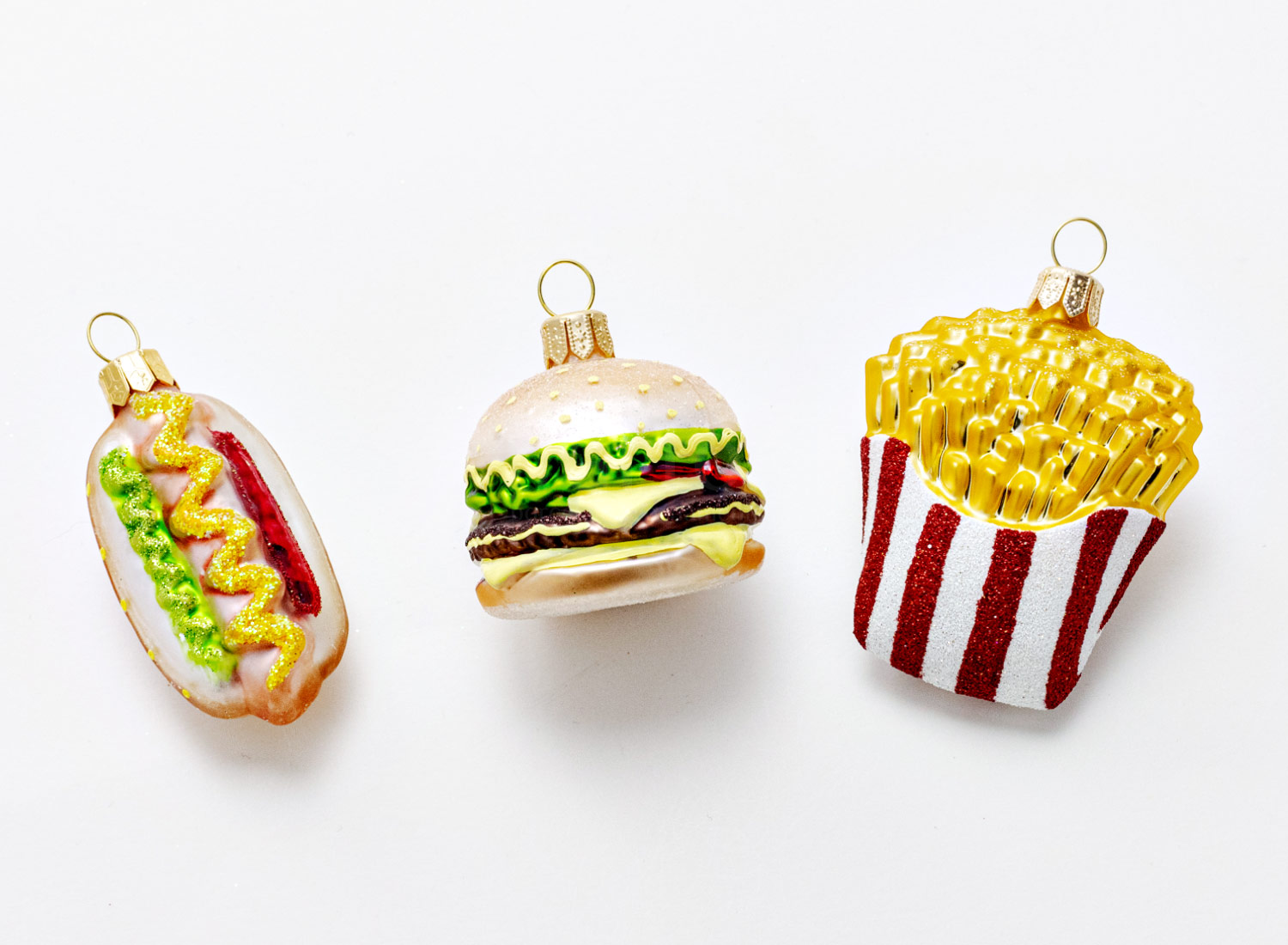 Набор елочных игрушек в подарочной коробке «Fast food» Стекло. 120 x 280 мм.