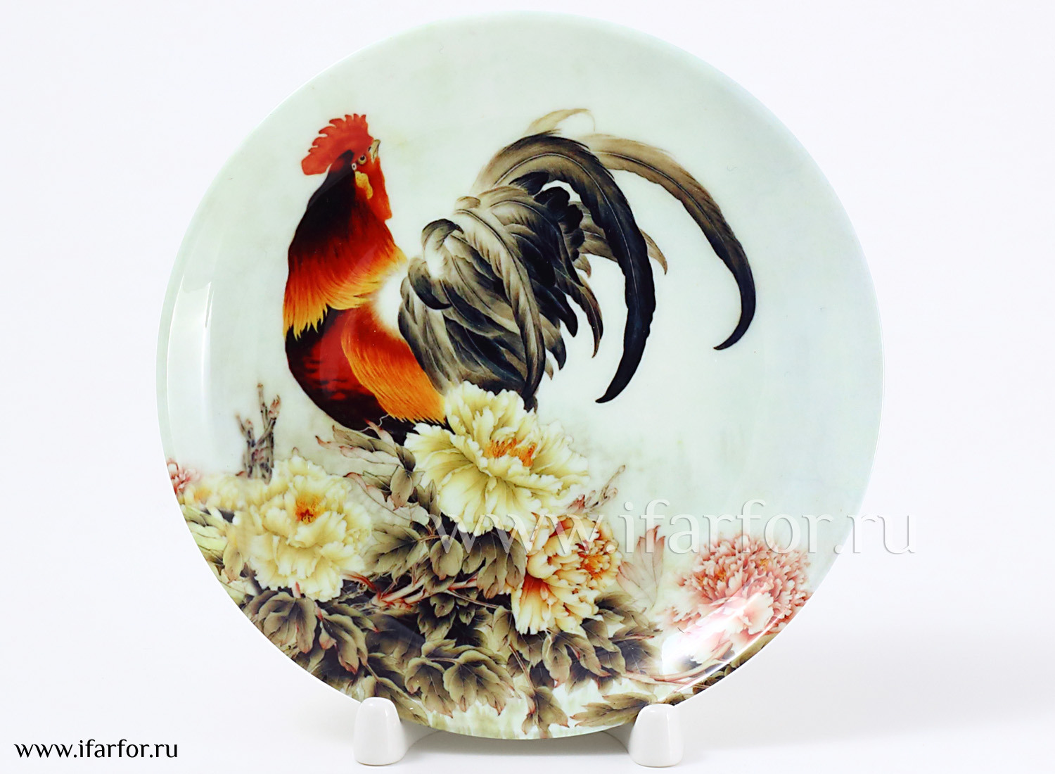 Декоративная тарелка «Петушок и пионы»