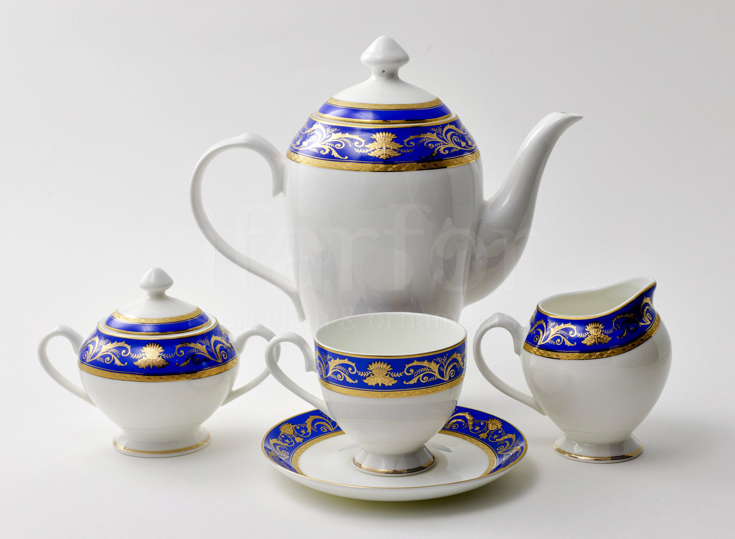 Сервиз чайный «Лазурит» 6/15 Форма: Империал. Костяной фарфор