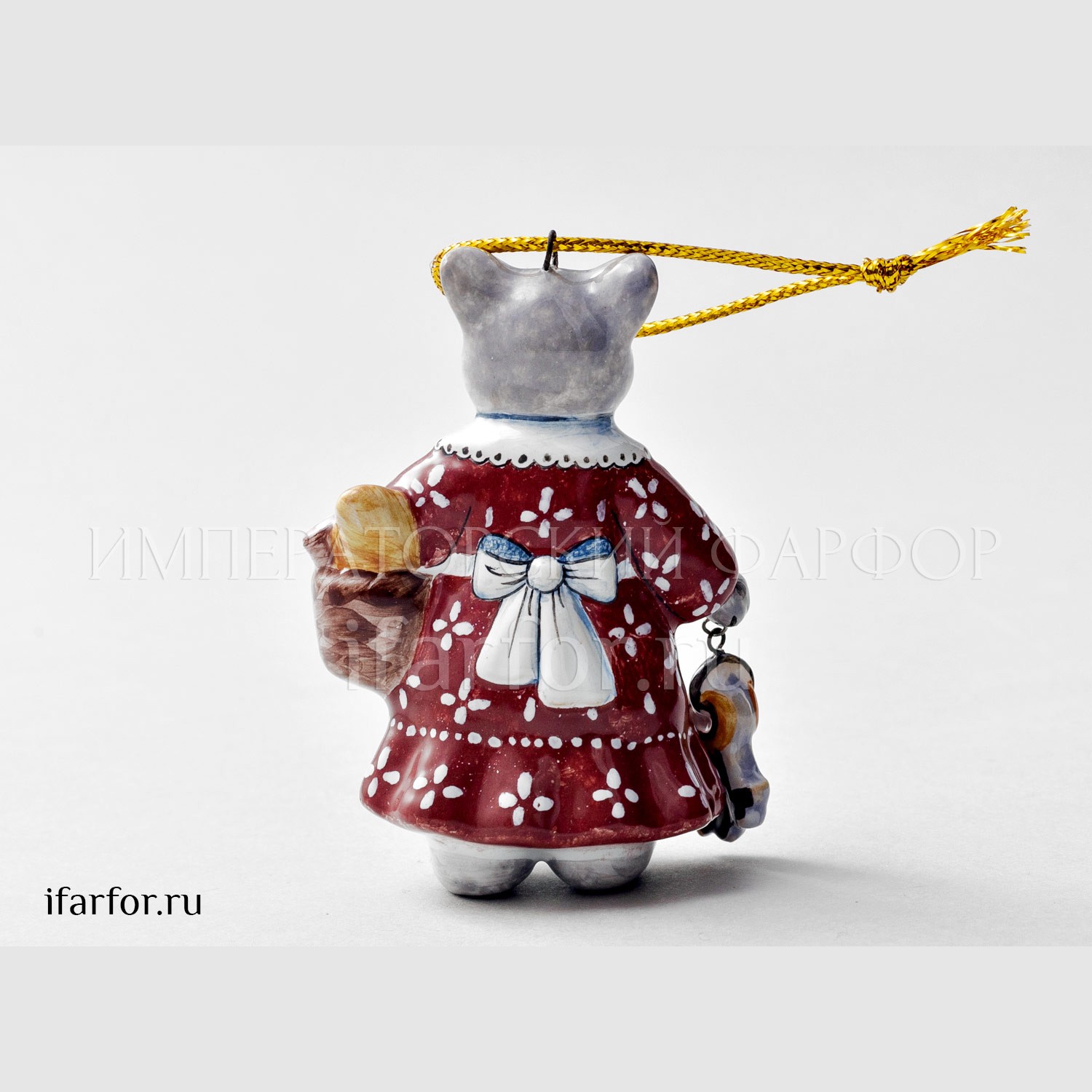Елочная игрушка «Мышь-хозяюшка» Форма: Мышь-хозяюшка. Майолика. 50 x 70 мм.