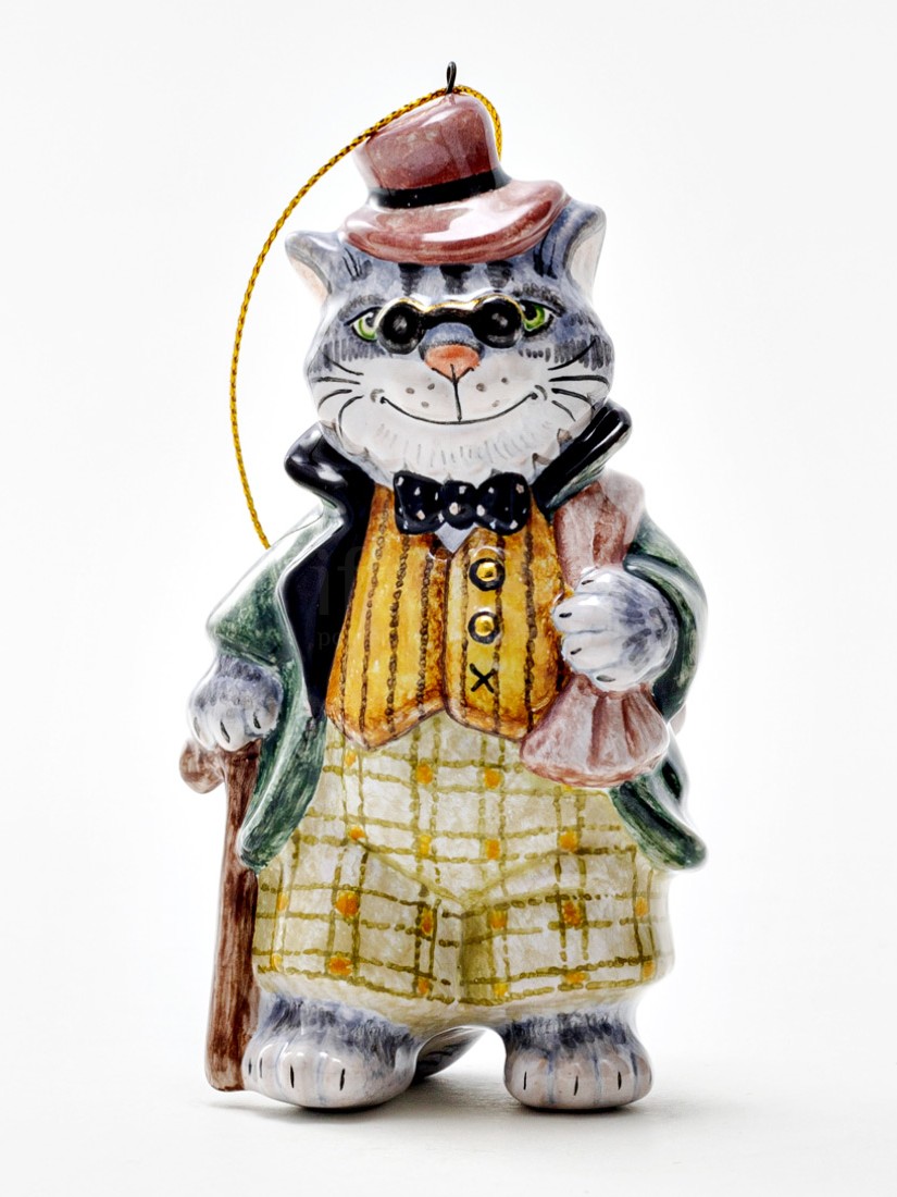 Елочная игрушка «Золотой ключик. Кот Базилио» Майолика. 55 x 105 мм.