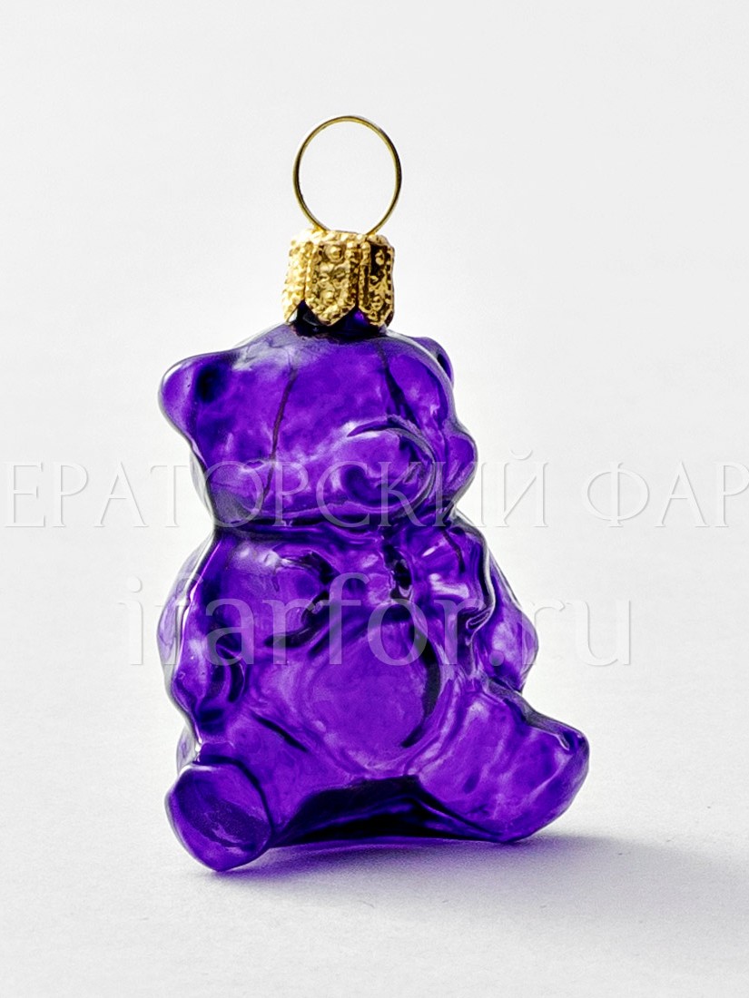 Елочная игрушка «Леденцовый мишка (фиолетовый)» Стекло. 52 мм.