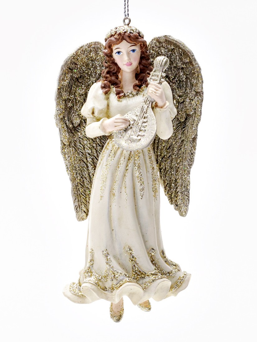 Елочная игрушка «Ангел с мандолиной» Полирезин. 65 x 130 мм.