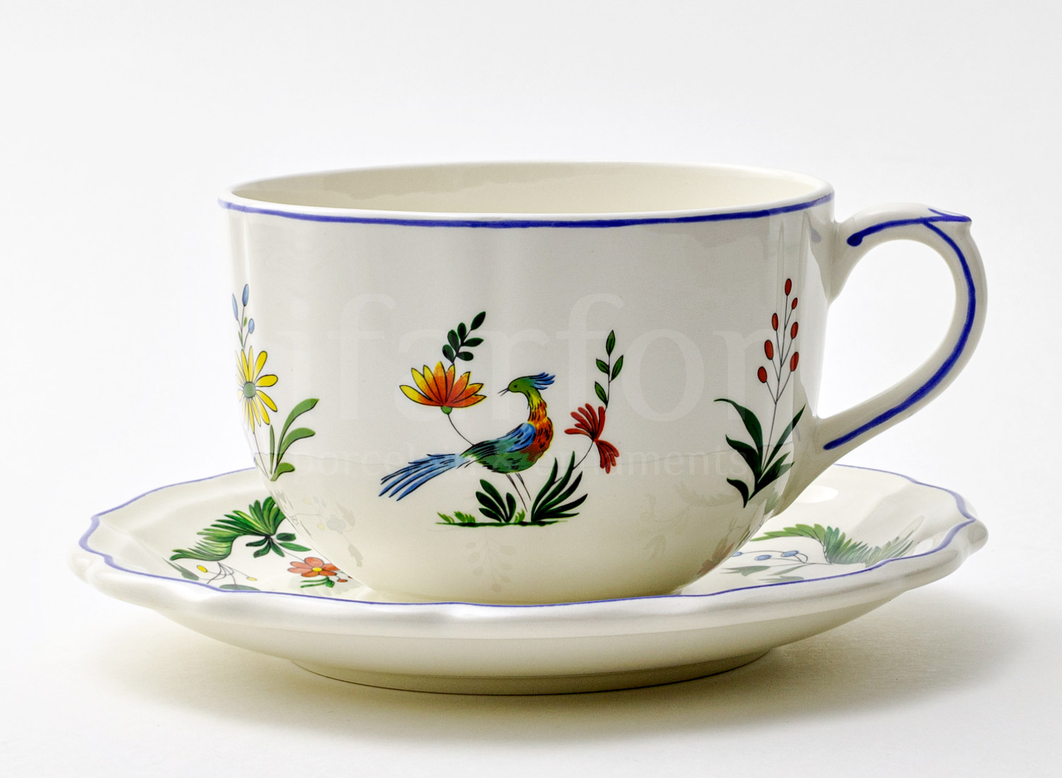 Чашка с блюдцем чайная «OISEAUX PARADIS» 1/2 Форма: GIEN Рошель. Фаянс. 450 мл.