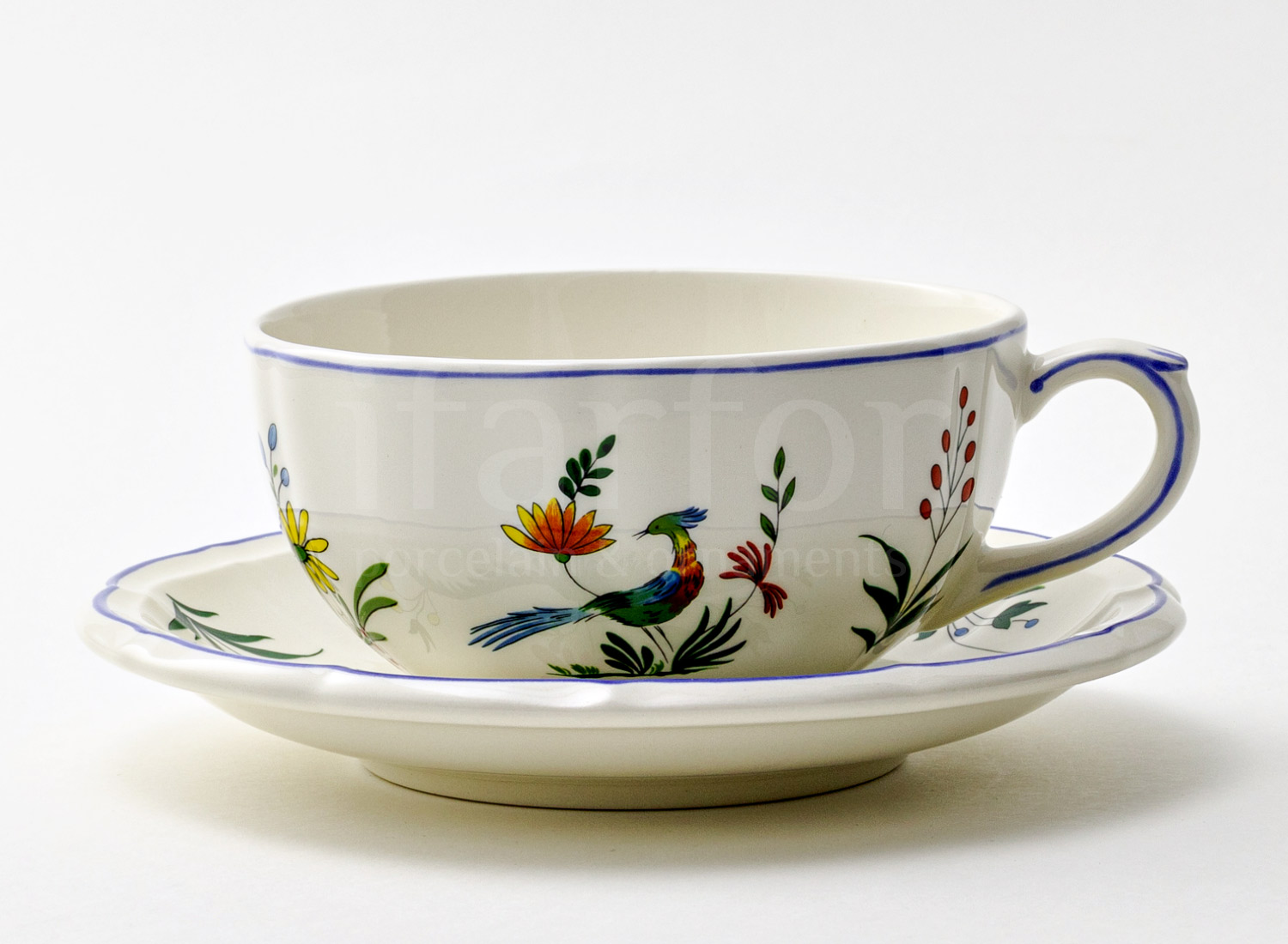Чашка с блюдцем чайная «OISEAUX PARADIS» 1/2 Форма: GIEN Рошель. Фаянс. 300 мл.