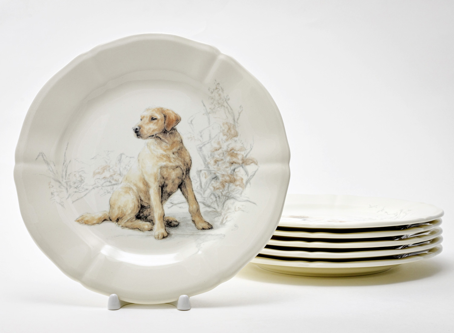 Набор тарелок десертный «DOGS SOLOGNE» Форма: GIEN Рошель. Фаянс. 232 мм.