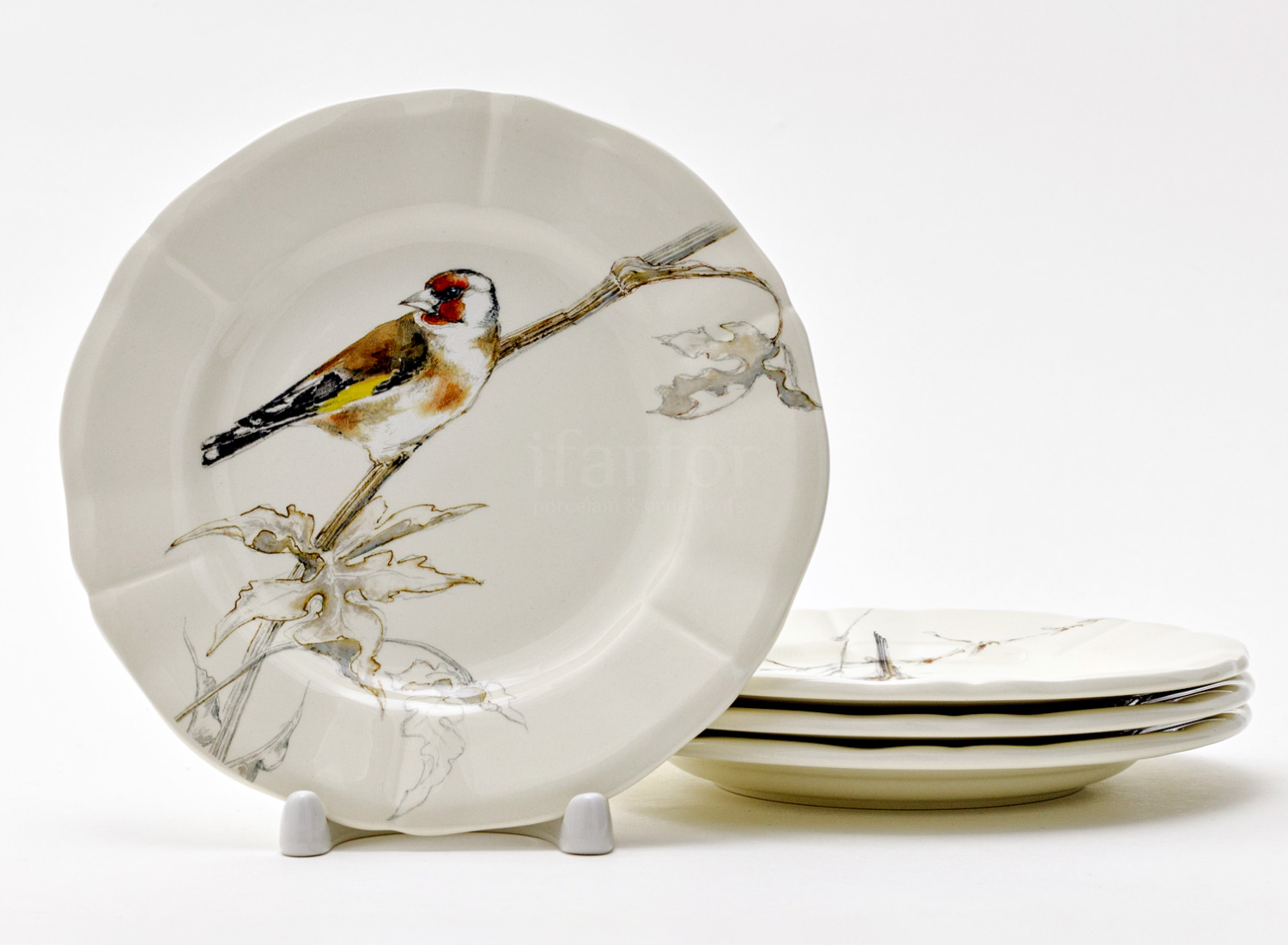 Набор тарелок десертный «LES OISEAUX DE LA FORET» Форма: GIEN Рошель. Фаянс. 163 мм.