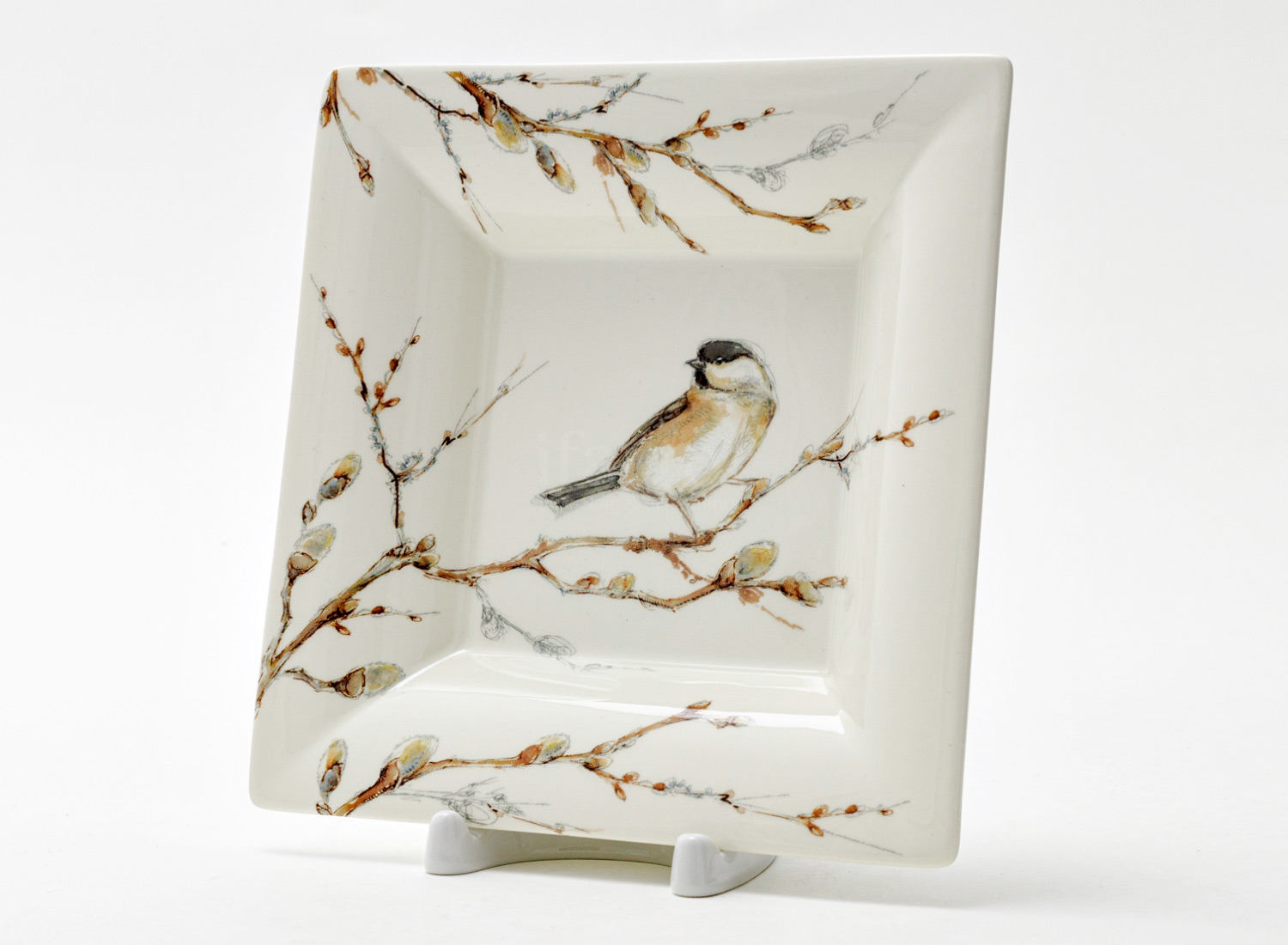 Лоток для конфет «LES OISEAUX DE LA FORET» Форма: GIEN Рошель. Фаянс. 170 x 170 мм.
