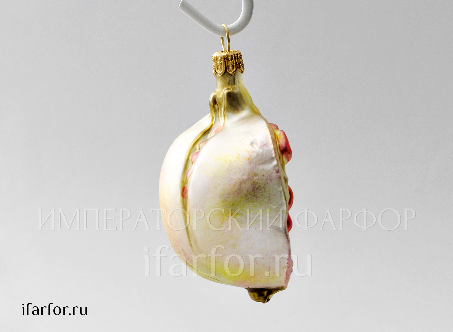 Елочная игрушка «Ягоды и фрукты. Половинка незрелого граната» Стекло. 75 x 100 мм.