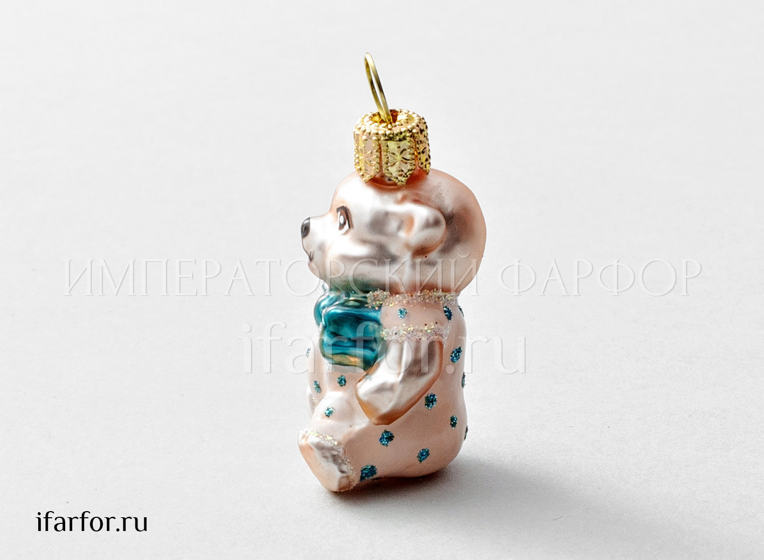 Елочная игрушка «Мишка Тедди» Стекло. 30 x 55 мм.