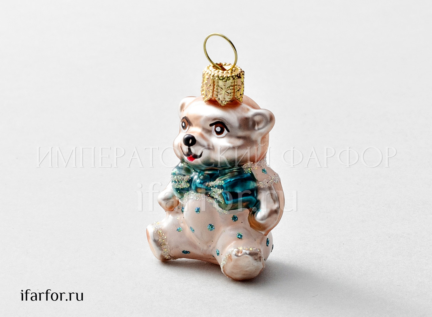 Елочная игрушка «Мишка Тедди» Стекло. 30 x 55 мм.