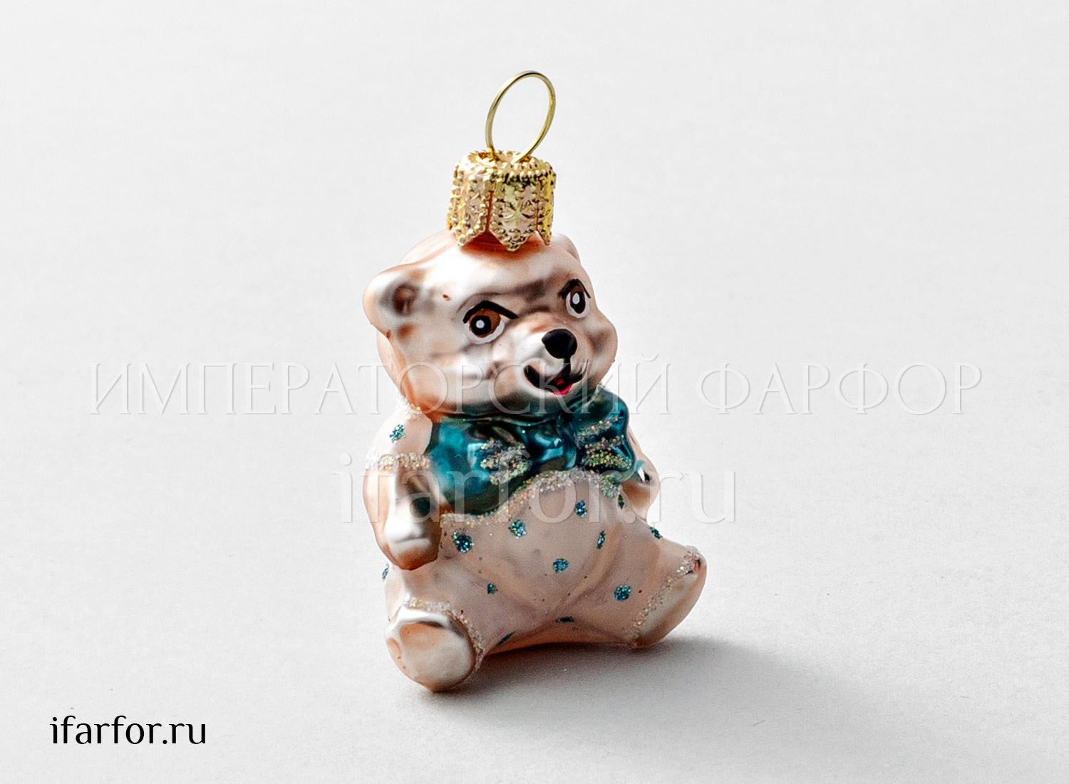 Елочная игрушка «Мишка Тедди» Стекло. 30 x 55 мм.