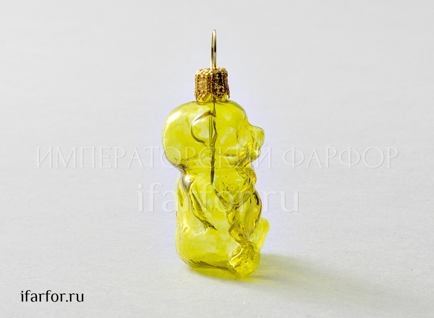 Елочная игрушка «Леденцовый мишка (лимонный)» Стекло. 30 x 55 мм.