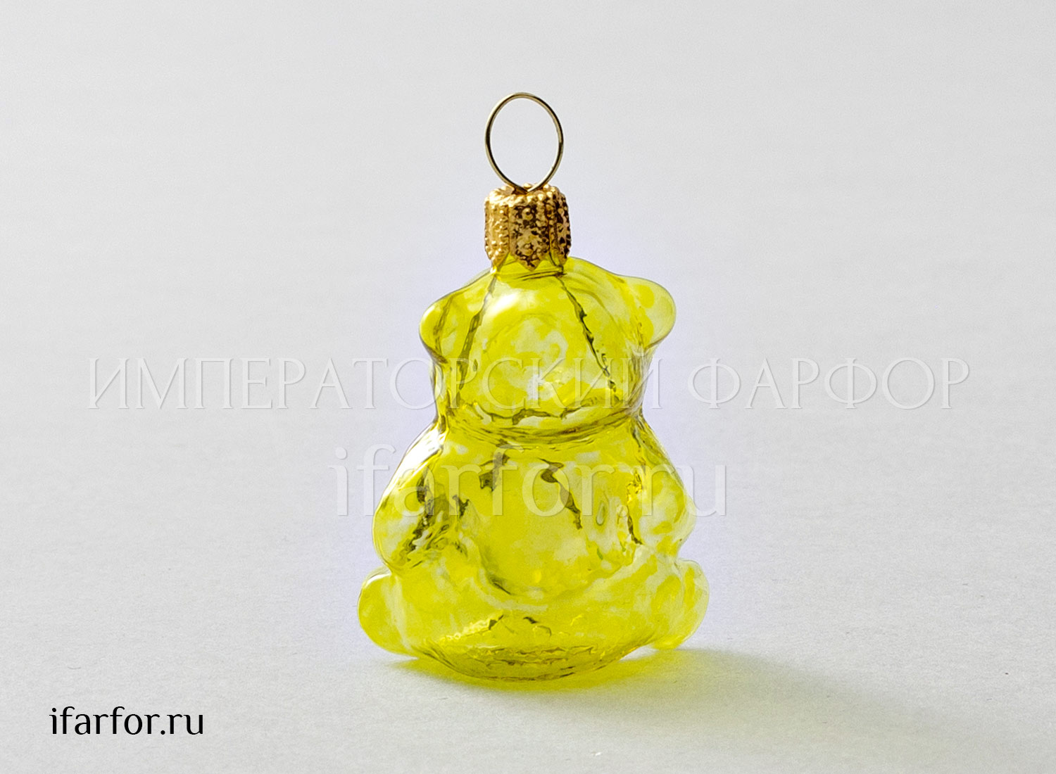 Елочная игрушка «Леденцовый мишка (лимонный)» Стекло. 30 x 55 мм.