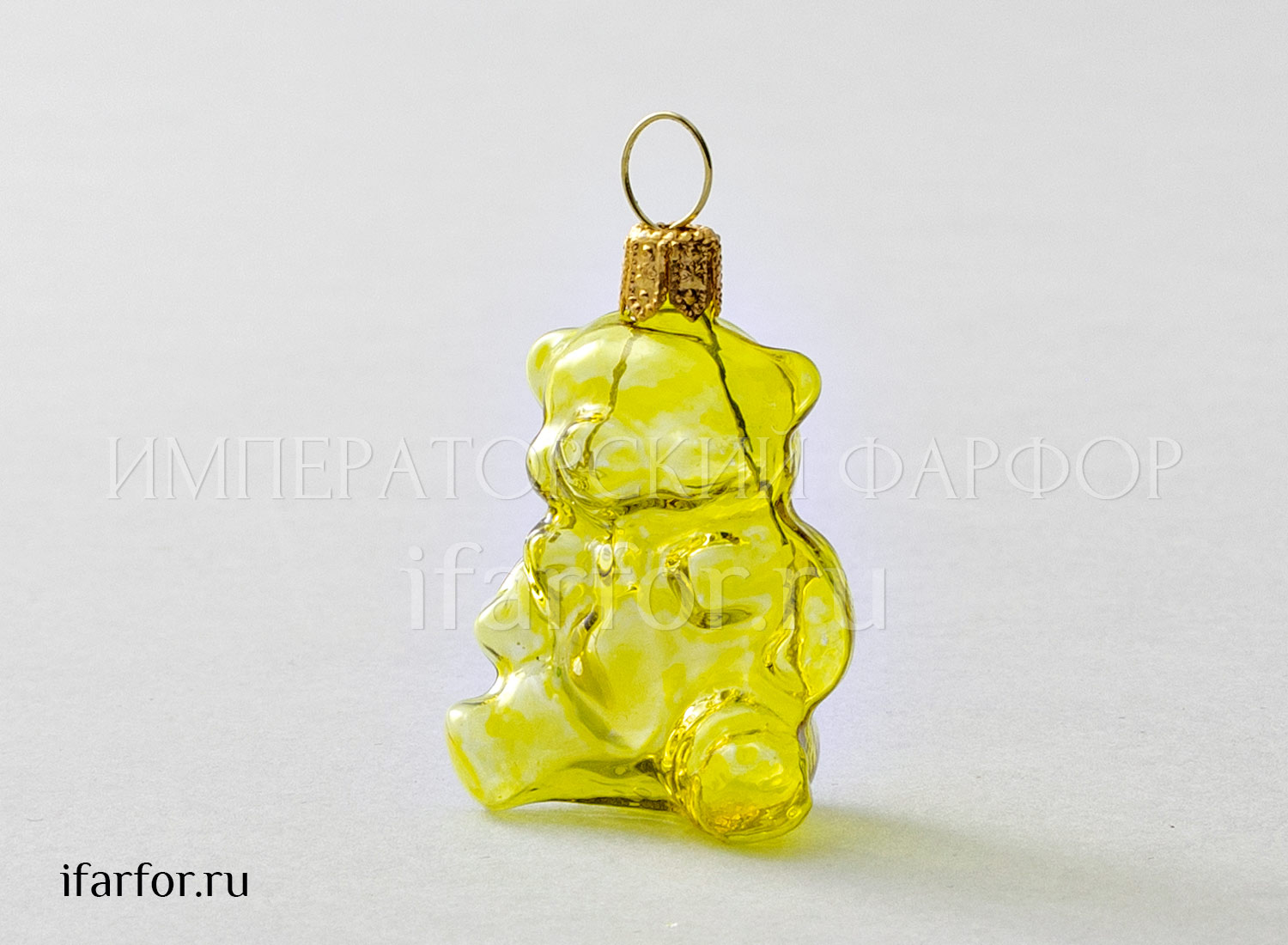 Елочная игрушка «Леденцовый мишка (лимонный)» Стекло. 30 x 55 мм.
