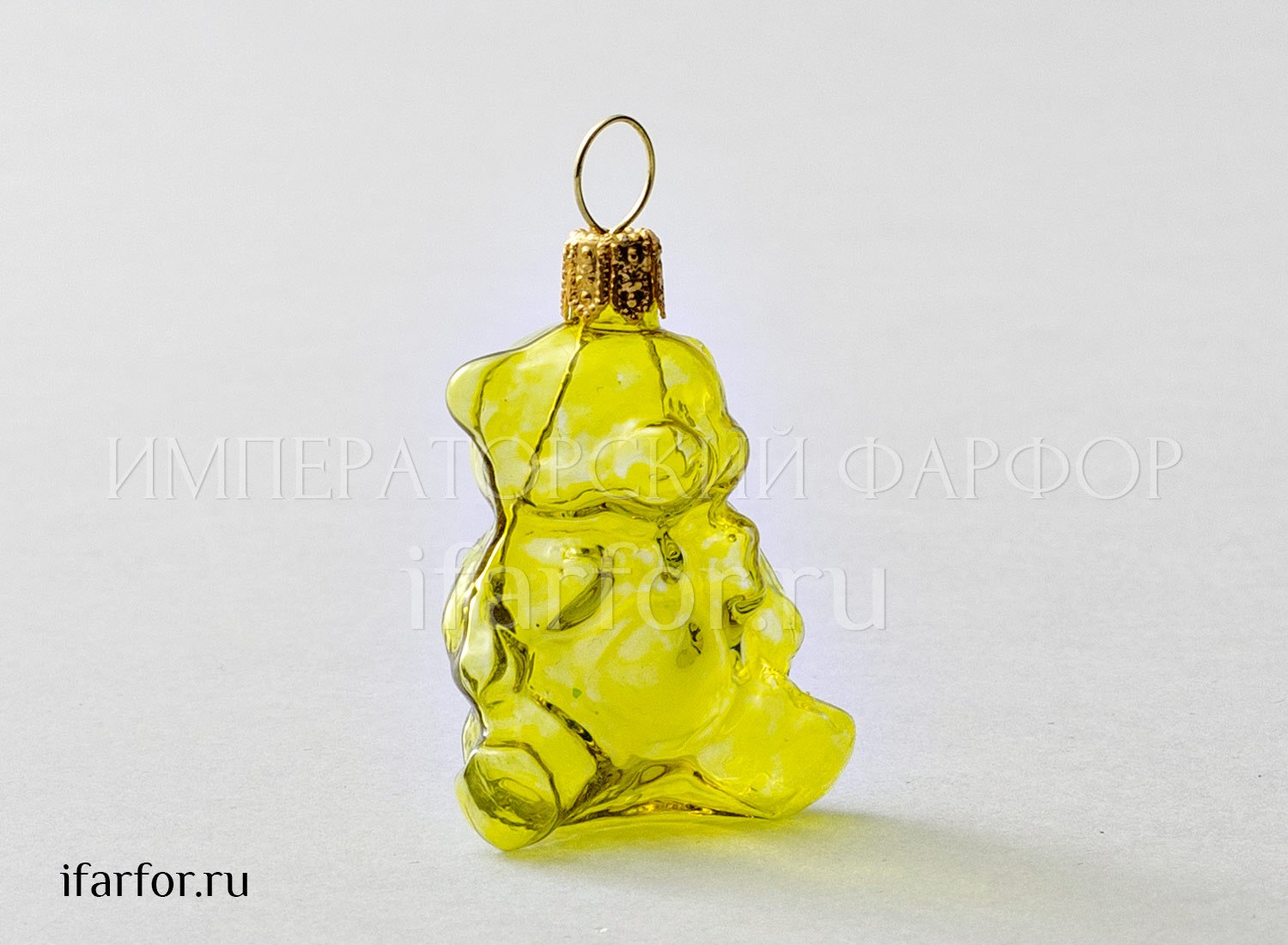 Елочная игрушка «Леденцовый мишка (лимонный)» Стекло. 30 x 55 мм.