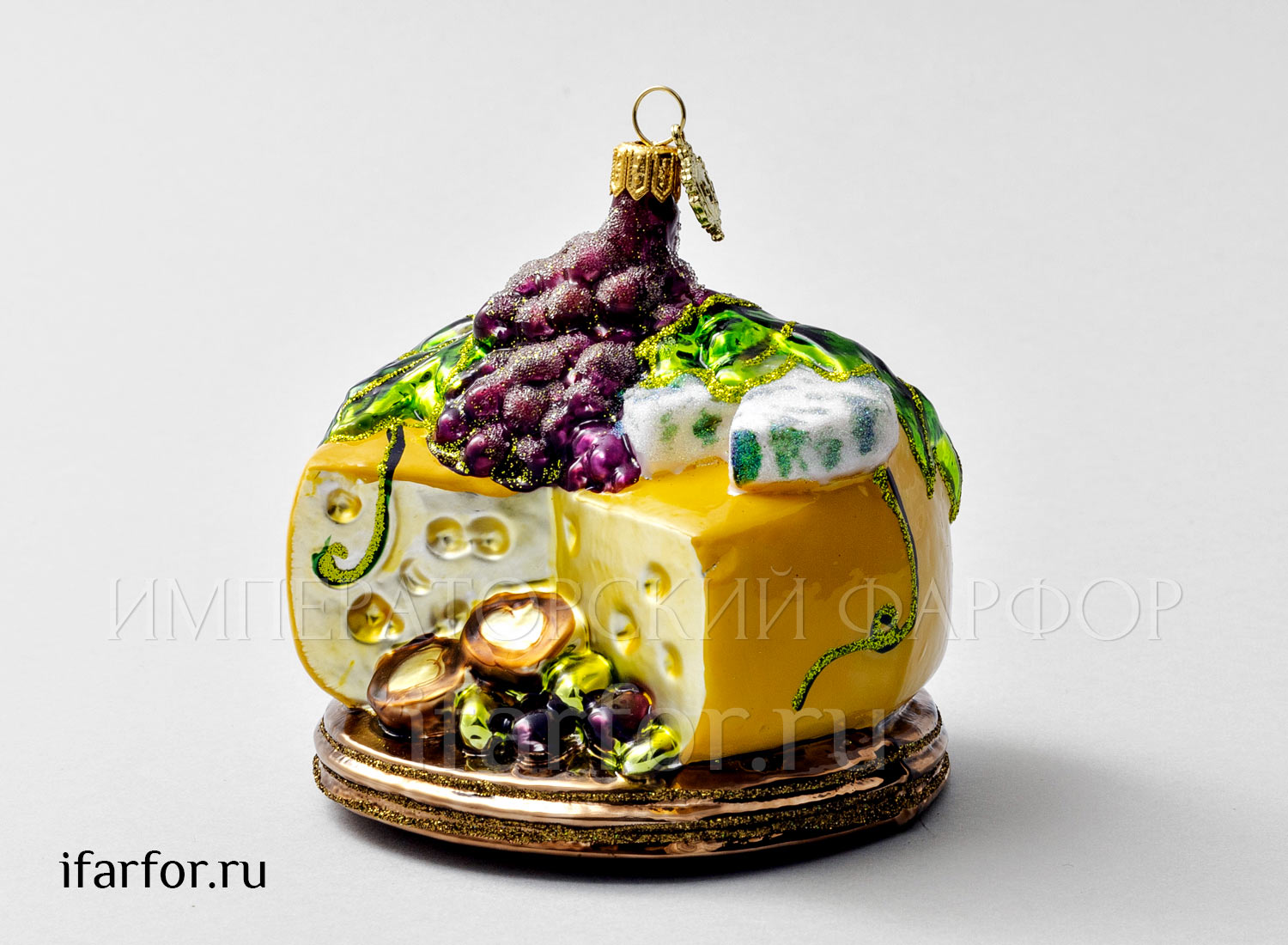 Елочная игрушка «Сыр с фруктами» Стекло. 105 x 95 мм.