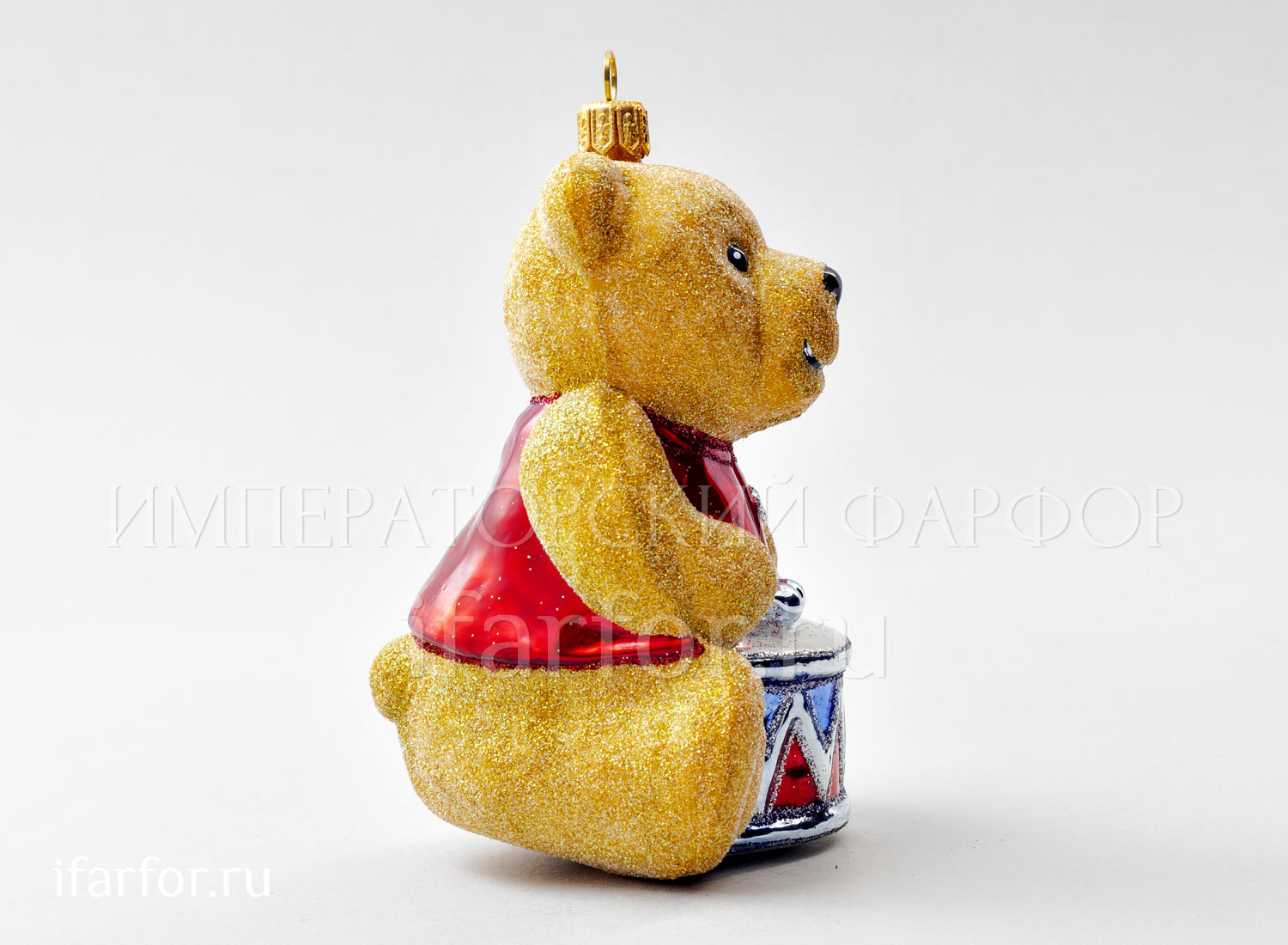 Елочная игрушка «Мишка Тедди. Мишка Тедди с барабаном» Стекло. 125 мм.