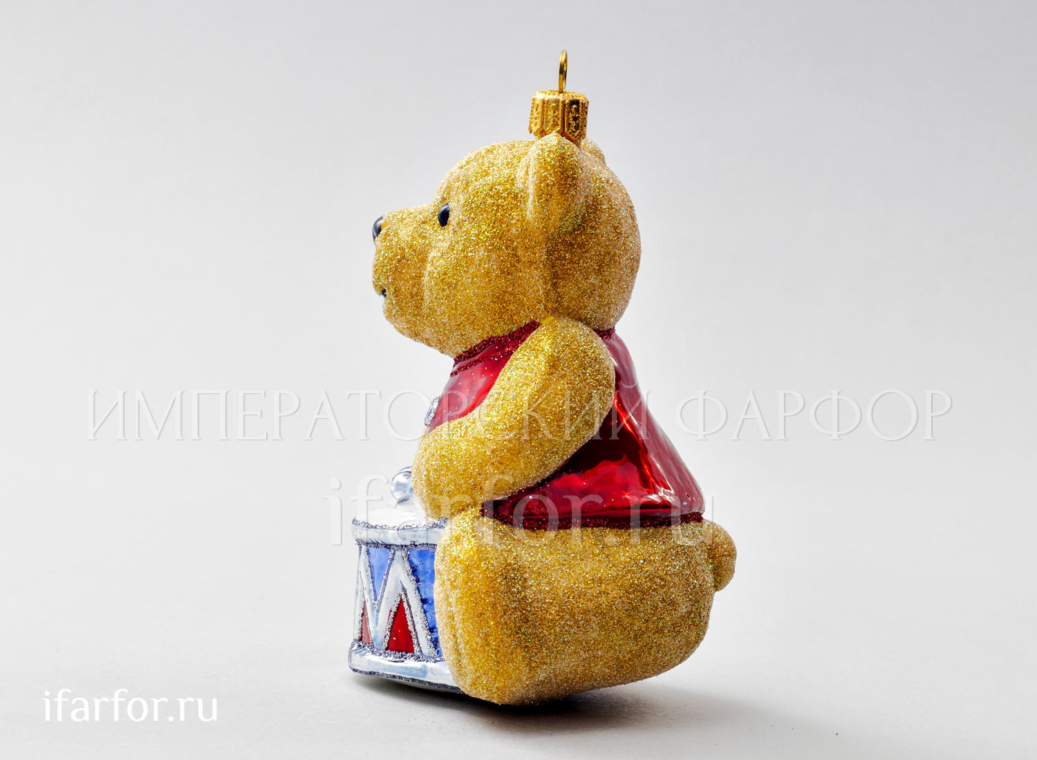 Елочная игрушка «Мишка Тедди. Мишка Тедди с барабаном» Стекло. 125 мм.