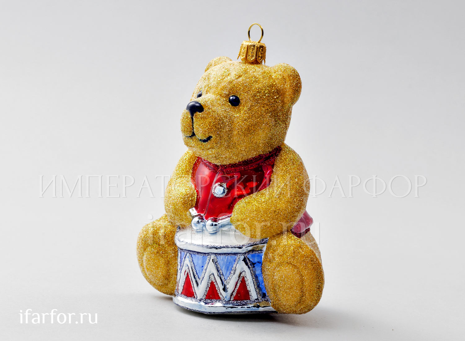 Елочная игрушка «Мишка Тедди. Мишка Тедди с барабаном» Стекло. 125 мм.