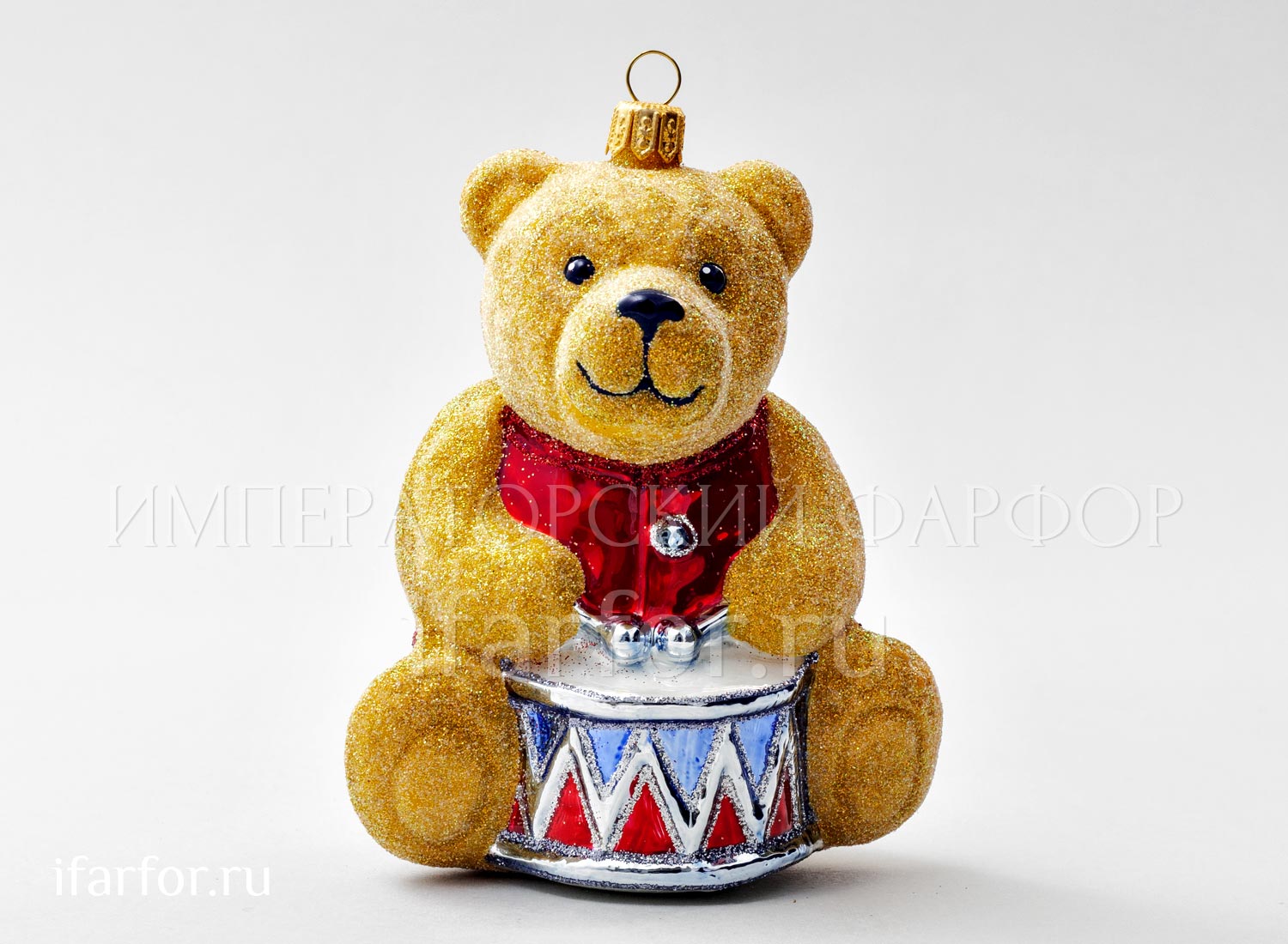 Елочная игрушка «Мишка Тедди. Мишка Тедди с барабаном» Стекло. 125 мм.