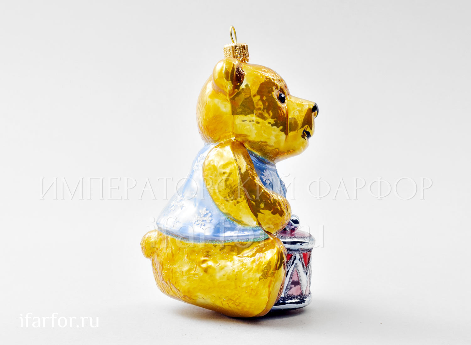 Елочная игрушка «Мишка Тедди. Мишка Тедди с барабаном» Стекло. 125 мм.