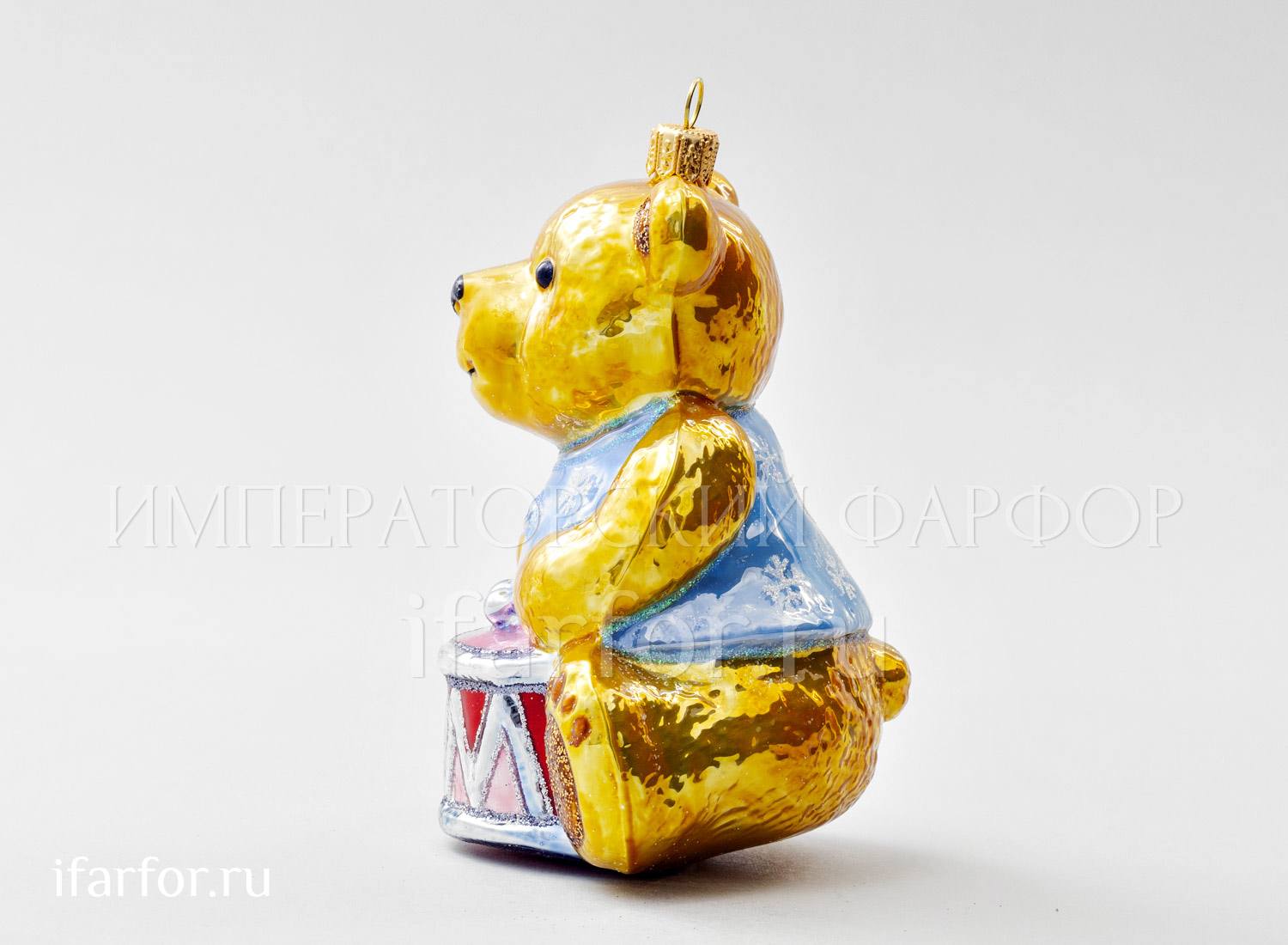 Елочная игрушка «Мишка Тедди. Мишка Тедди с барабаном» Стекло. 125 мм.