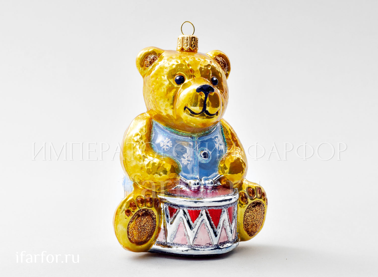 Елочная игрушка «Мишка Тедди. Мишка Тедди с барабаном» Стекло. 125 мм.
