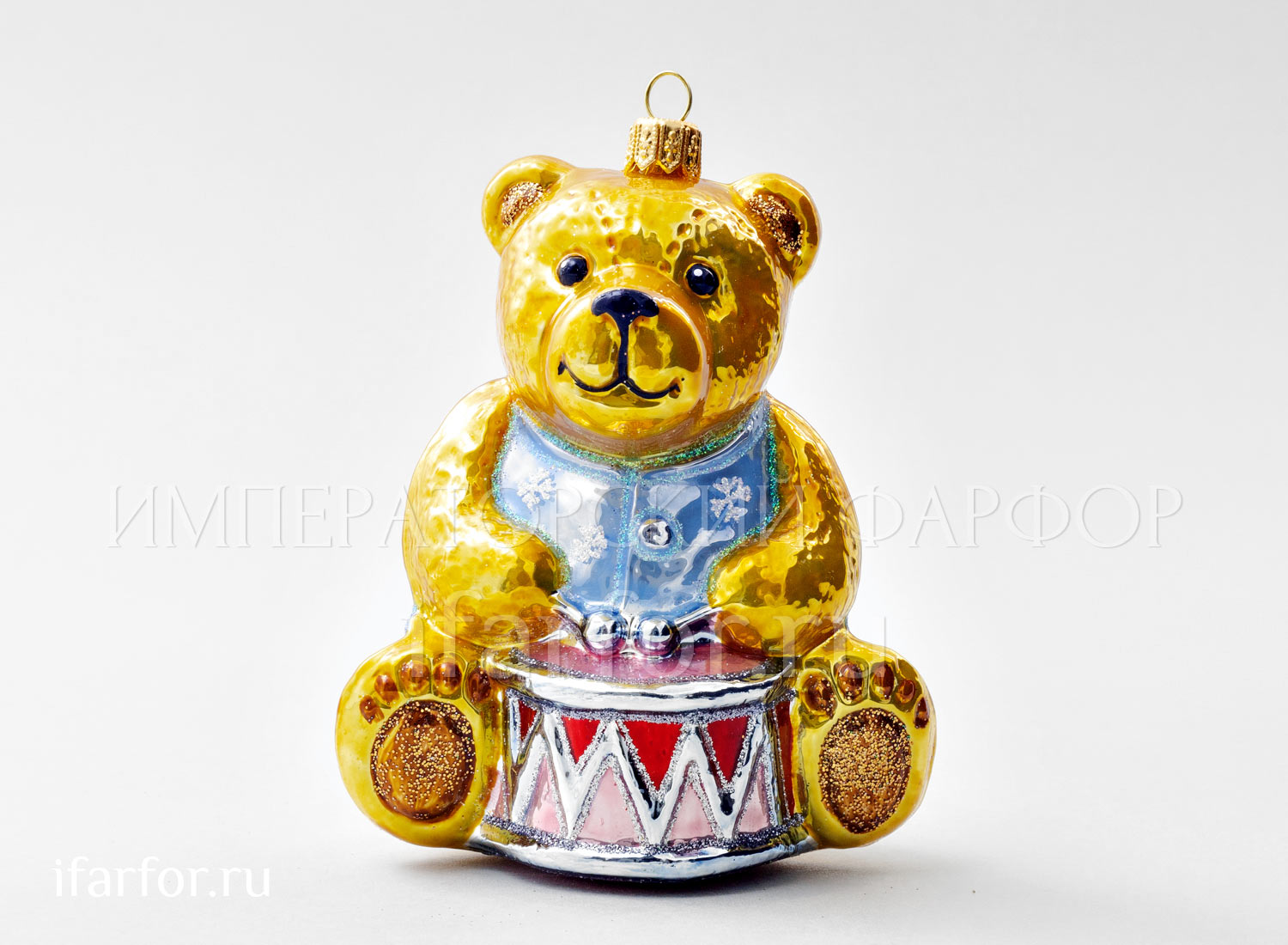 Елочная игрушка «Мишка Тедди. Мишка Тедди с барабаном» Стекло. 125 мм.