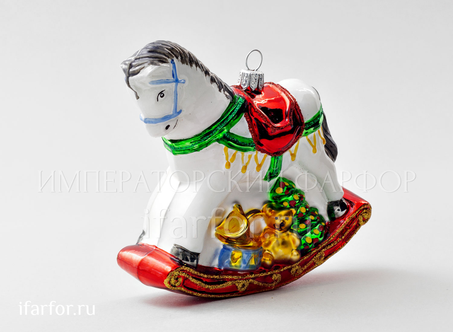 Елочная игрушка «Лошадка-качалка» Форма: Лошадка-качалка. Фарфор. 108 мм.