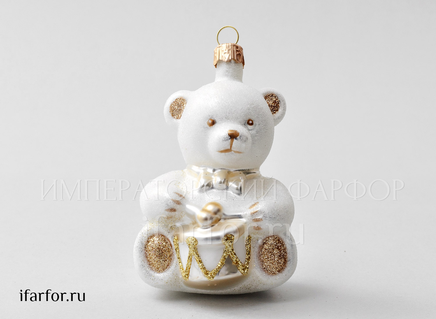 Елочная игрушка «Мишка Тедди. Мишка Тедди с барабаном» Стекло. 95 мм.