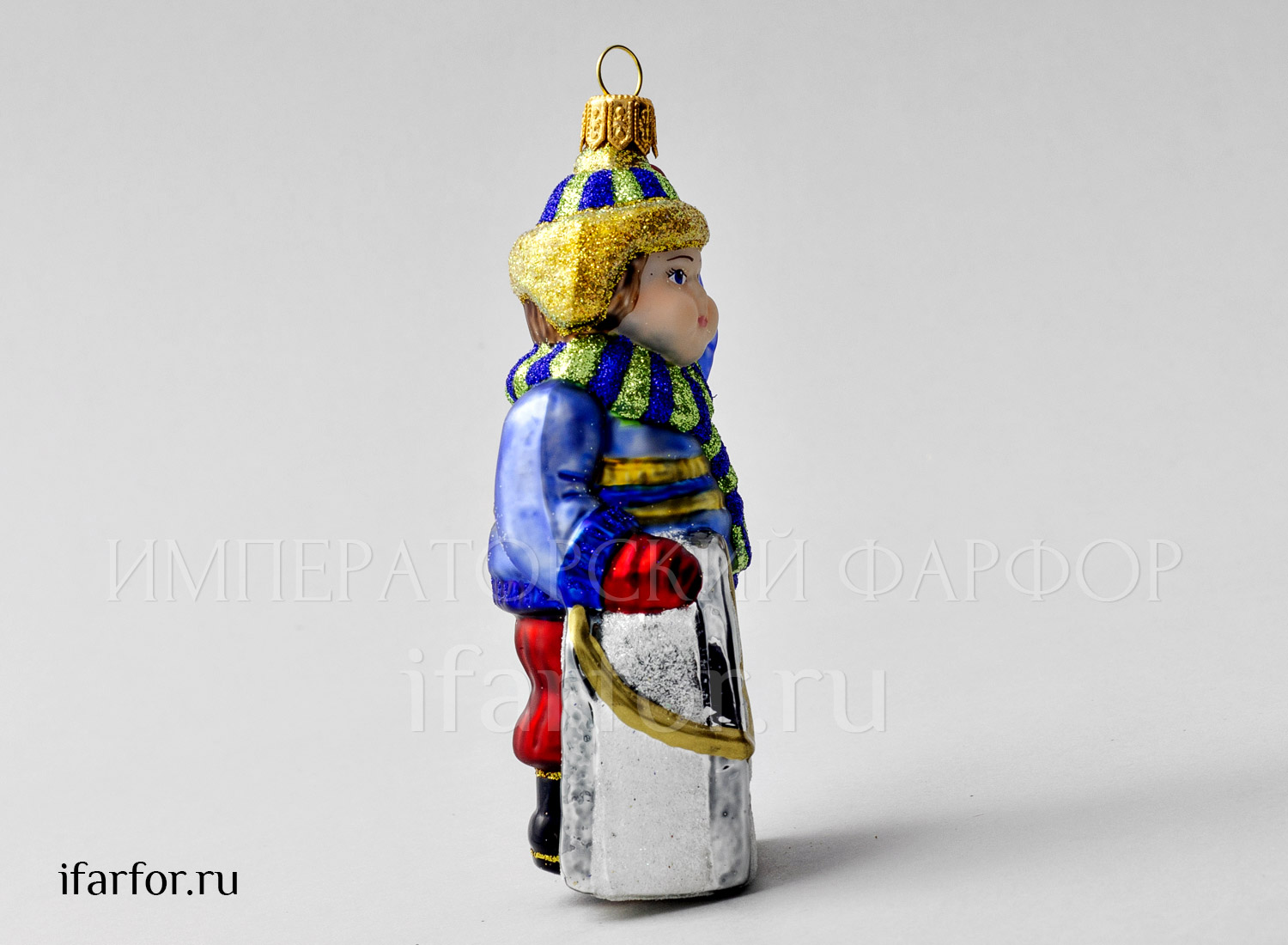 Елочная игрушка Кай Мальчик с санками 2 сорт