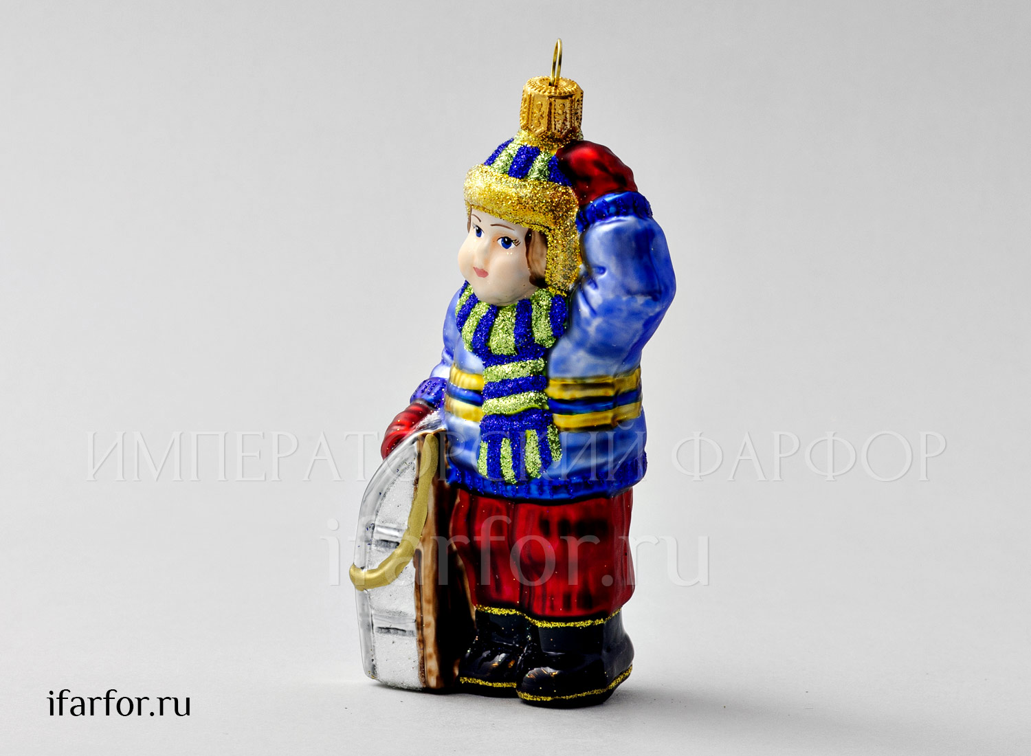Елочная игрушка Кай Мальчик с санками 2 сорт