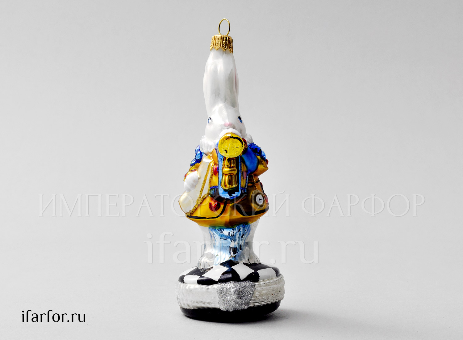 Елочная игрушка «Кролик с трубой» Стекло. 140 мм.