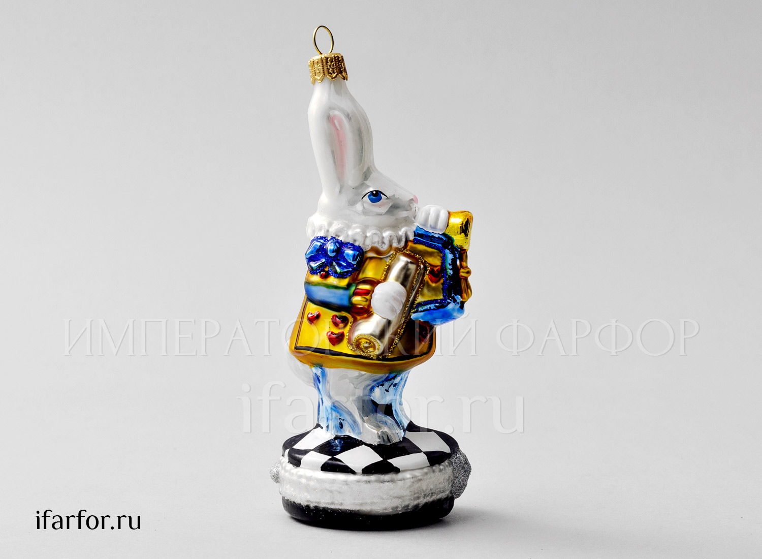 Елочная игрушка «Кролик с трубой» Стекло. 140 мм.