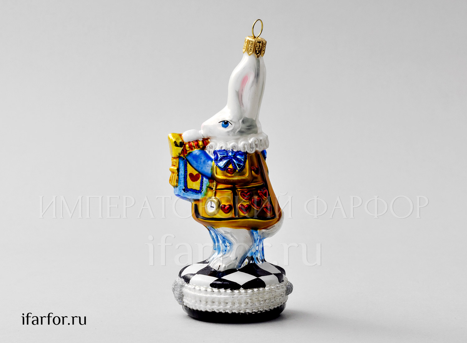 Елочная игрушка «Кролик с трубой» Стекло. 140 мм.