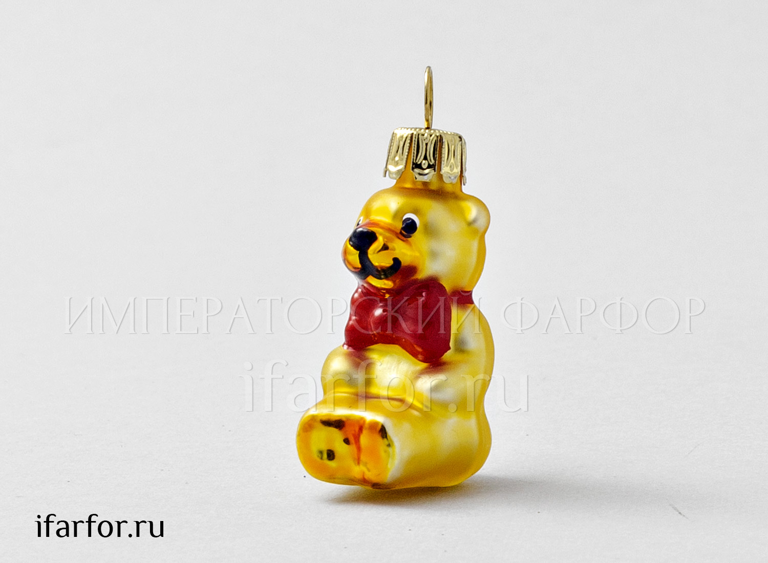 Елочная игрушка «Мишка золотой» Стекло. 40 мм.