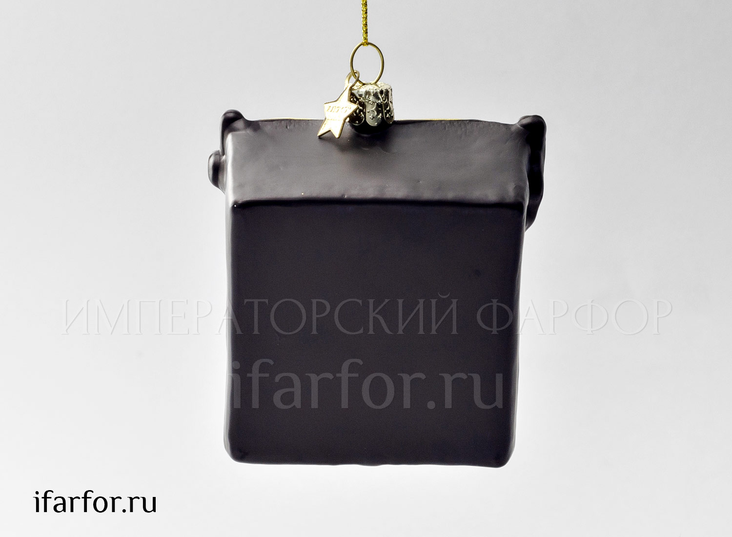 Елочная игрушка «Ретро Техника. Пишущая машинка черная с золотом» Стекло. 100 мм.