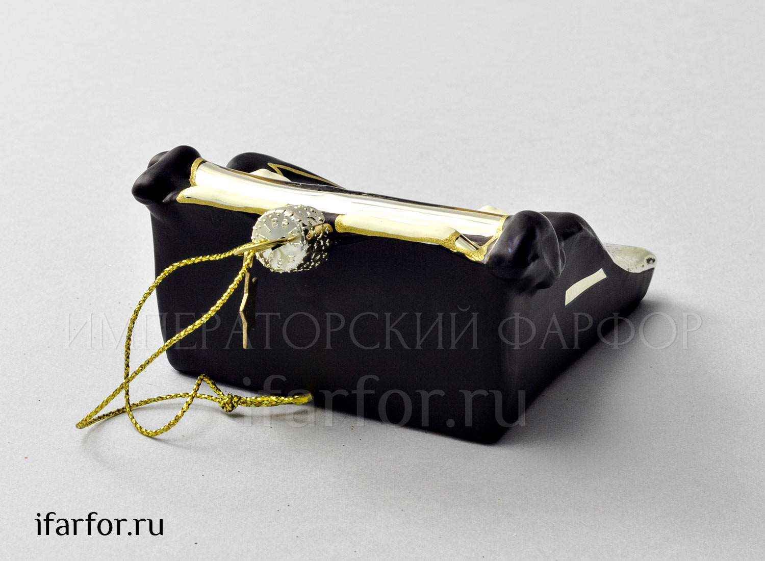 Елочная игрушка «Ретро Техника. Пишущая машинка черная с золотом» Стекло. 100 мм.