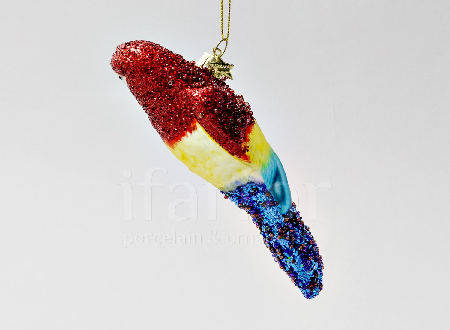 Елочная игрушка «Попугай» Стекло. 55 x 150 мм.