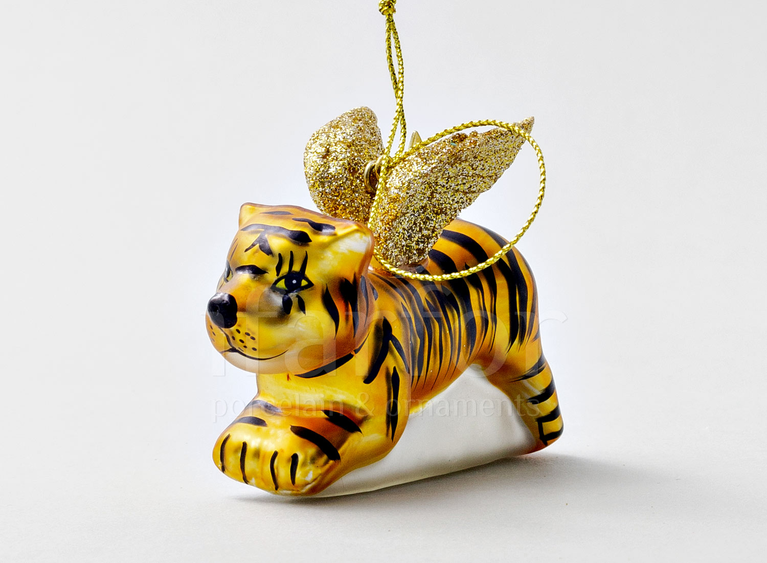 Елочная игрушка второй сорт «Тигр с золотыми крыльями» Стекло. 65 мм.