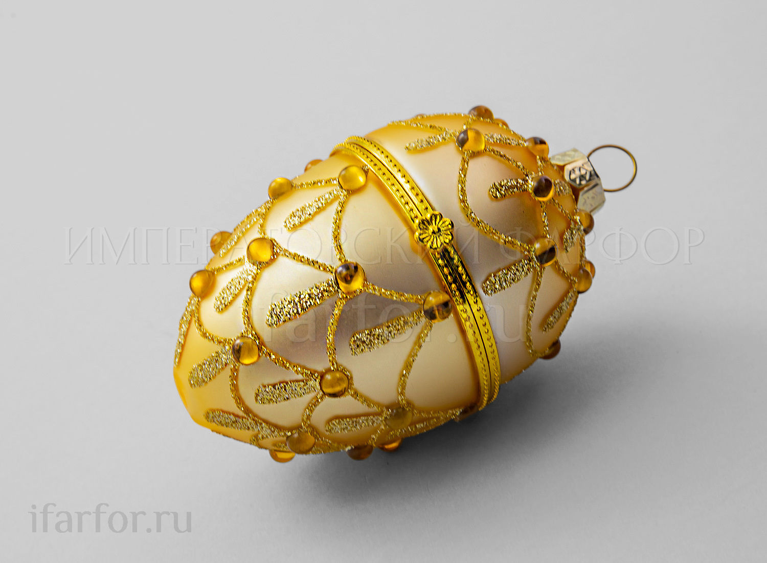 Елочная игрушка «Шкатулка Ювелирное яйцо» Форма: Шкатулка Ювелирное яйцо. Стекло, металл, ПВХ. 65 x 110 мм.