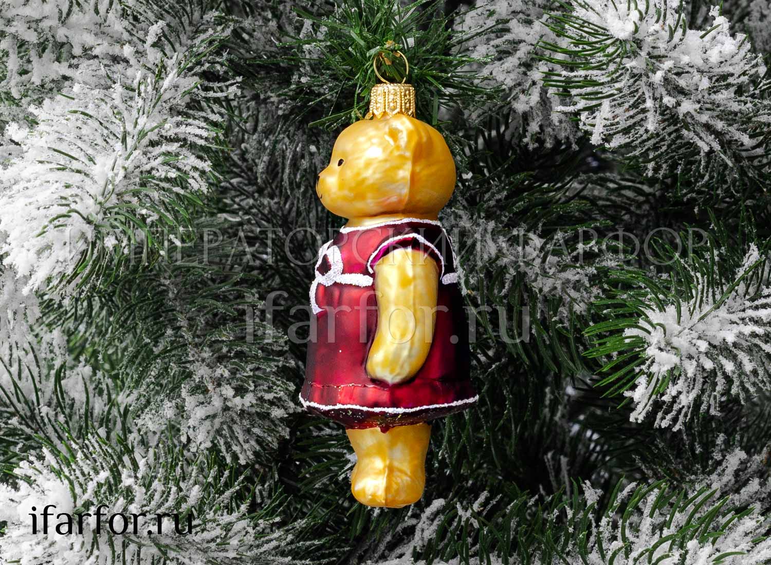 Елочная игрушка «Маша в бордовом платье» Стекло. 50 x 107 мм.