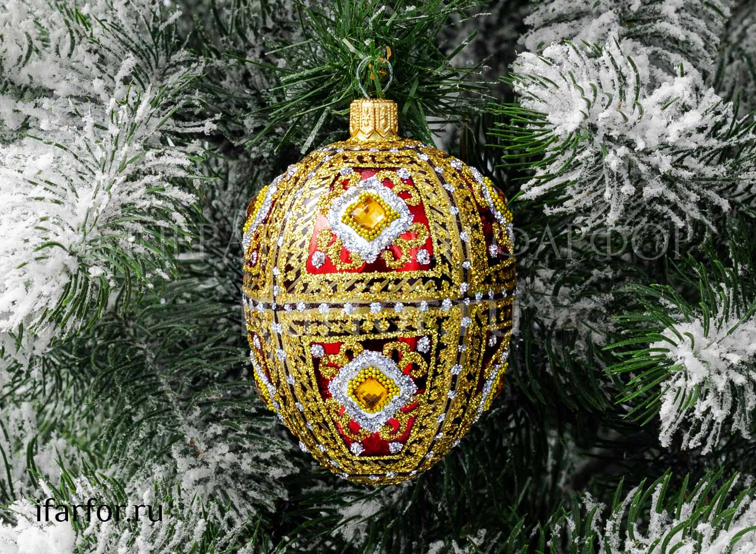 Елочная игрушка «Яйцо Фаберже» Форма: Яйцо Фаберже. Стекло. 96 мм.